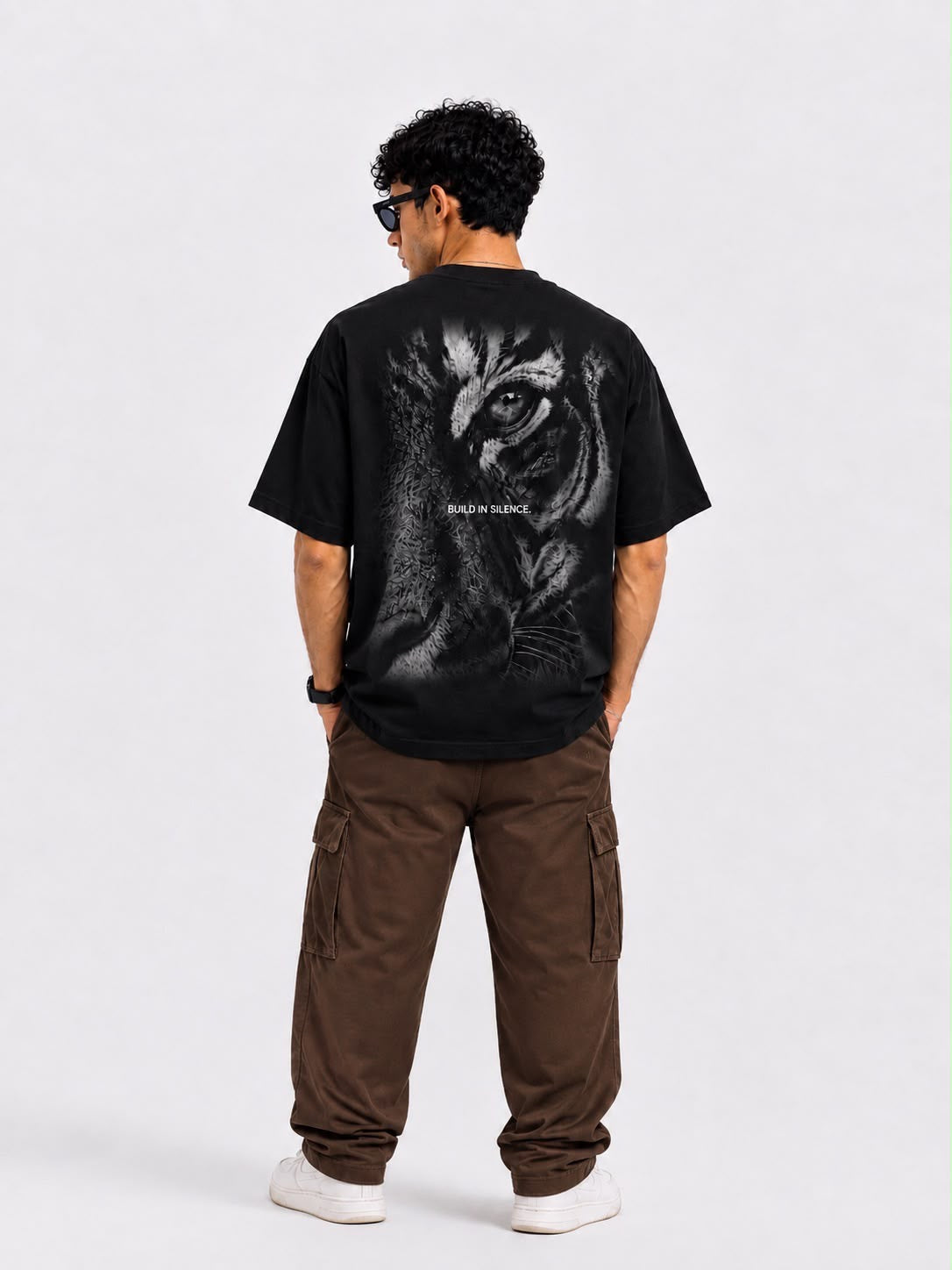 BOYD Shadow Tiger oversized graphic T-shirt, premium black French Terry streetwear