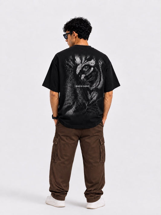 BOYD Shadow Tiger oversized graphic T-shirt, premium black French Terry streetwear