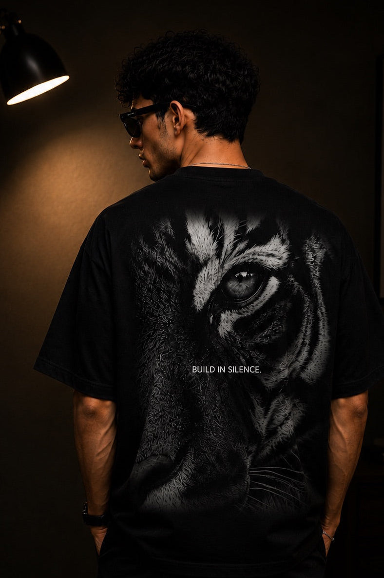 BOYD Shadow Tiger oversized graphic T-shirt, premium black French Terry streetwear
