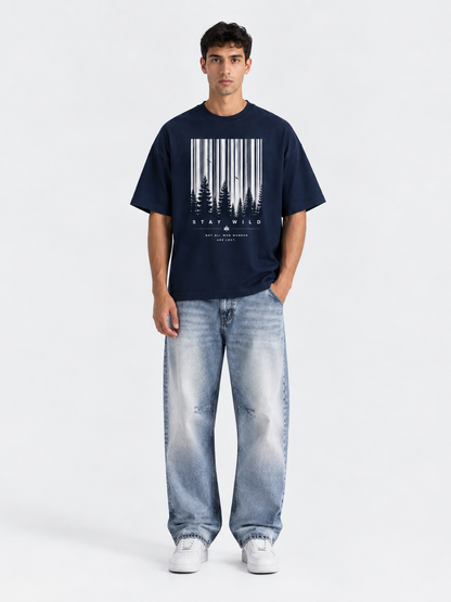 BOYD "Stay Wild" - Oversized Graphic T-Shirt – Premium French Terry Navy Blue Tee