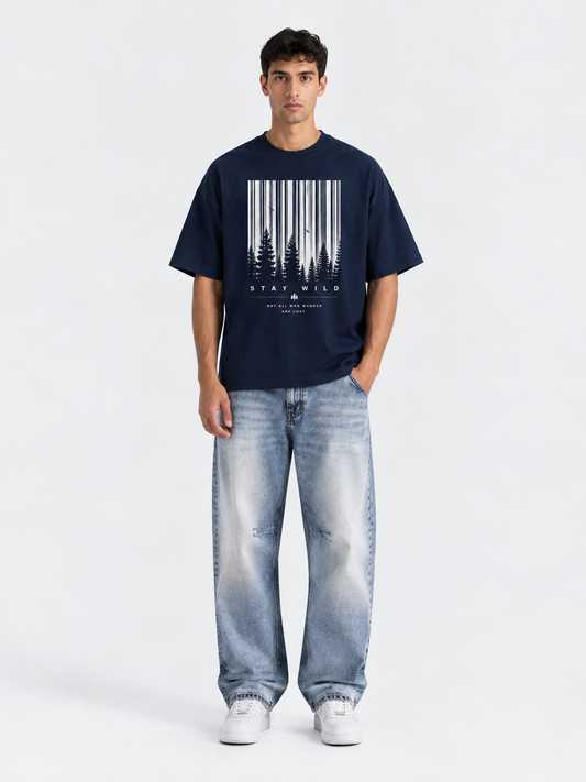 BOYD "Stay Wild" - Oversized Graphic T-Shirt – Premium French Terry Navy Blue Tee